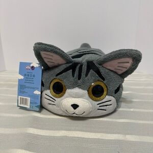 Adorable Gray Cat Plush Blanket